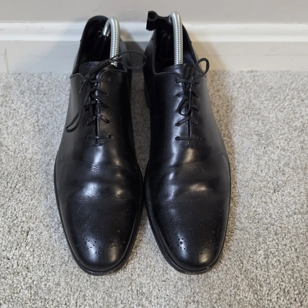 Ermenegildo Zegna Black Leather Oxford Dress Shoes Cap Toe 8.5 US‎ 7.5 EU Italy